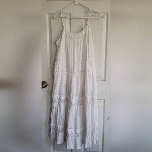 Lucky Brand White Lace-Trim Tiered Maxi Dress, Size Large